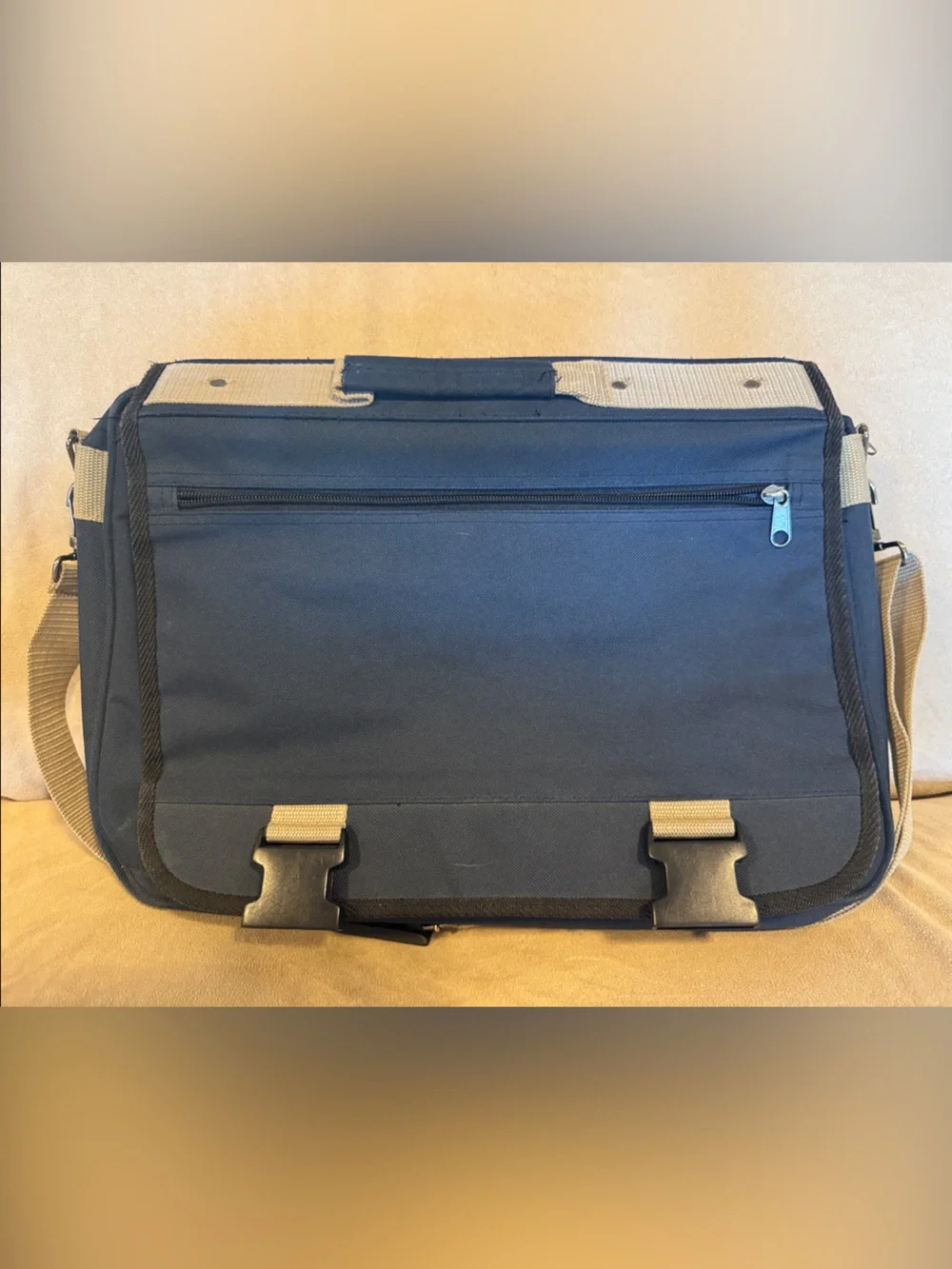 Navy Men's Messenger Bag with Multiple Front Pockets